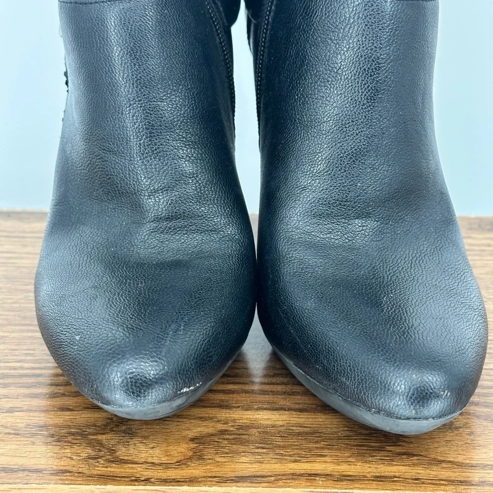 Nine West Womens Black Mid Calf Stiletto Boots Harness‎ Strap Studded 9M Grunge